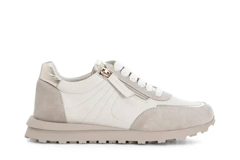 sneakers in pelle con cerniera crema