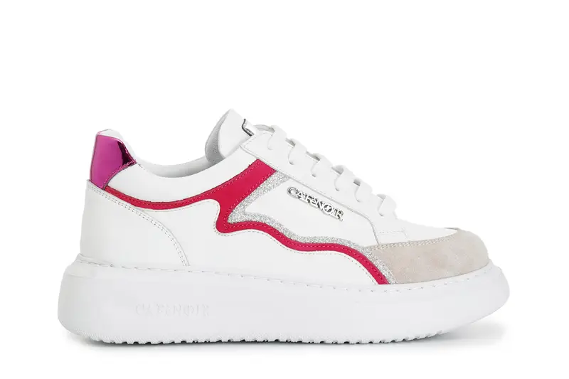 sneakers in pelle con dettagli glitter bianco fuxia 40