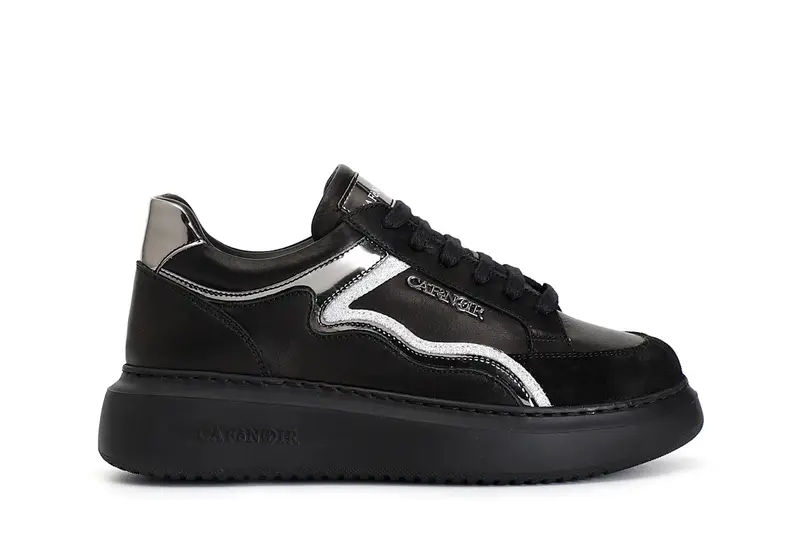 sneakers in pelle con dettagli glitter nero antracite 37