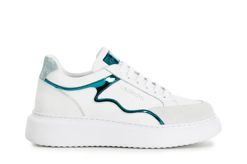 sneakers in pelle con dettaglio specchio su suola a cassetta multi menta 35