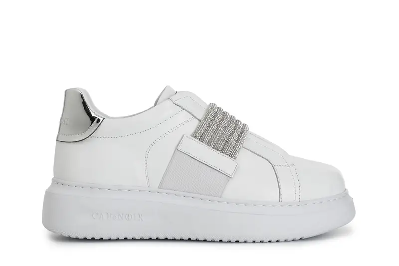 sneakers in pelle con fascia strass bianco 38