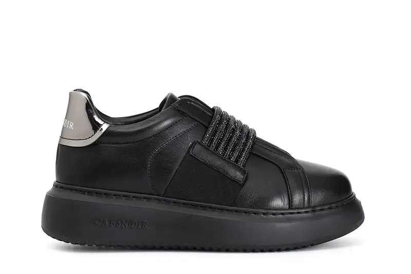 sneakers in pelle con fascia strass nero 35