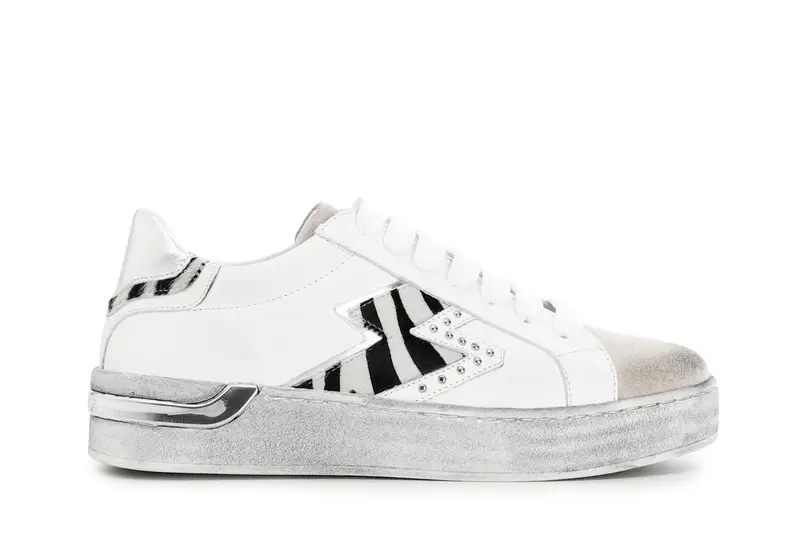 sneakers in pelle con inserti e suola vintage multi zebrato