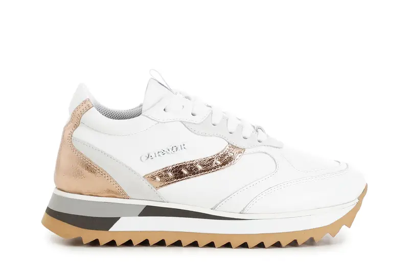 sneakers in pelle con riporti laminati su suola running bianco 36