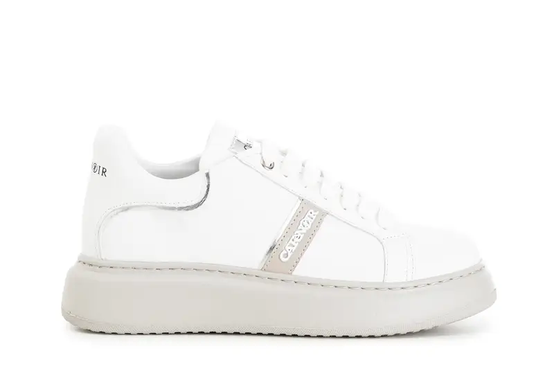 sneakers in pelle con suola a cassetta bianco/tortora 41