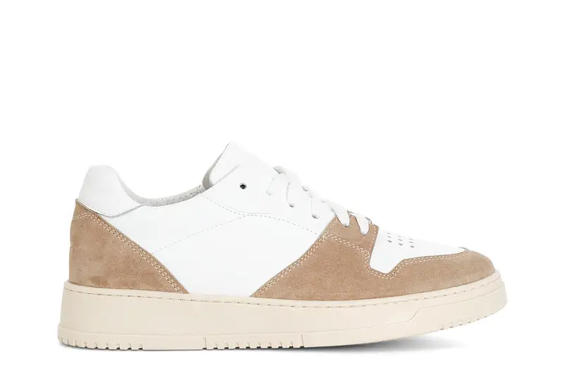 sneakers in pelle e pelle scamosciata bianco/sabbia