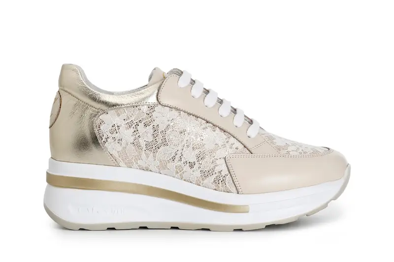 sneakers in pelle e pizzo beige 37