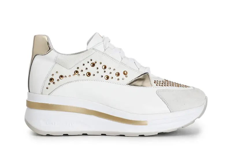 sneakers in pelle e strass bianco 37