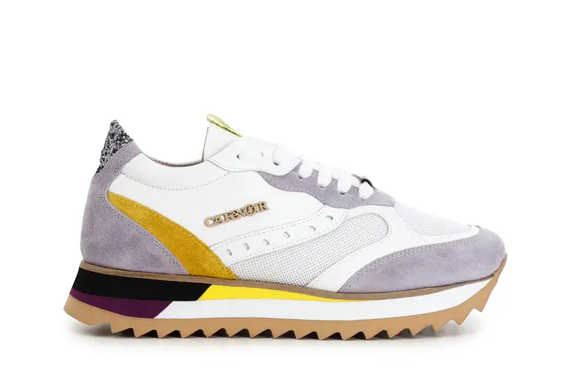 sneakers in pelle e tessuto su suola running multi lilla 38