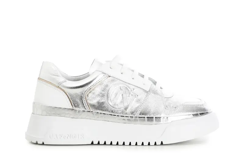 sneakers in pelle metallizzata su suola a cassetta argento 35