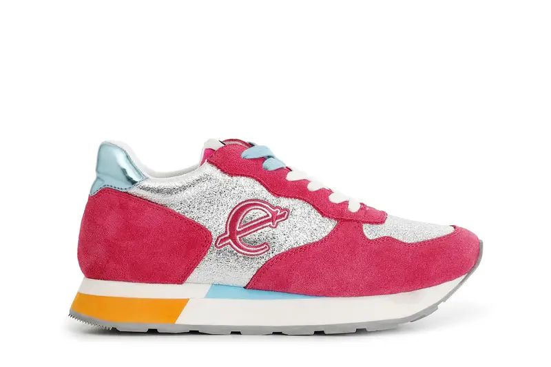 sneakers in pelle scamosciata e glitter fuxia 37