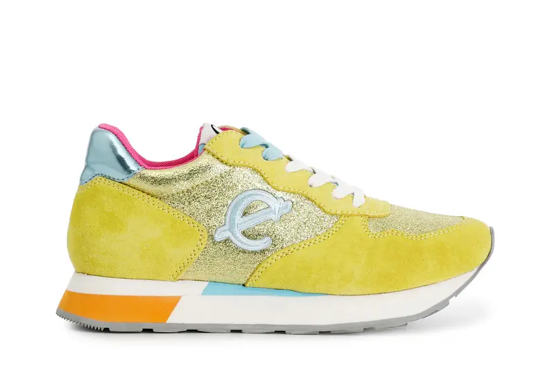 sneakers in pelle scamosciata e glitter giallo 36