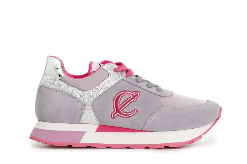 sneakers in pelle scamosciata e tessuto con riporti glitter glicine 38