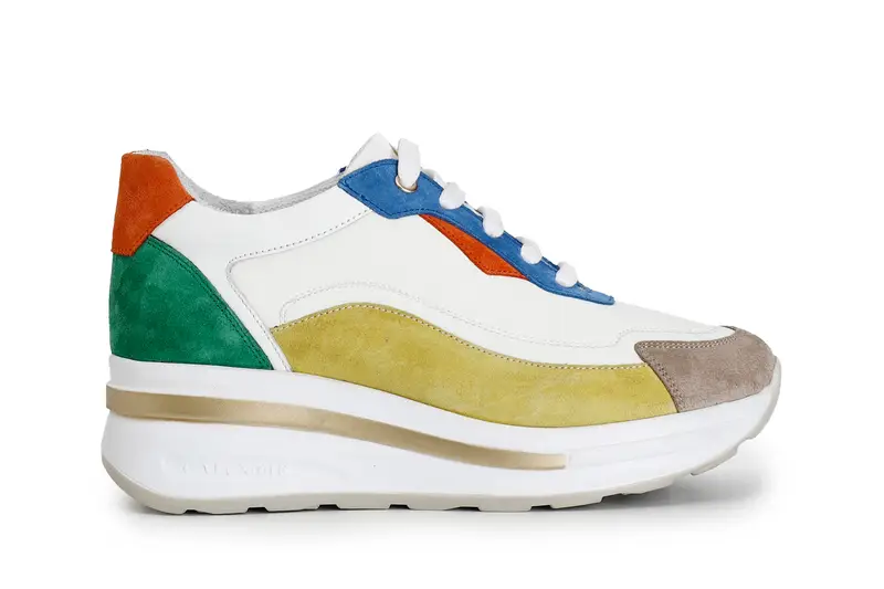 sneakers in pelle scamosciata e tessuto multicolor