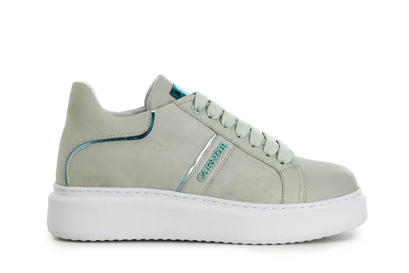 sneakers in pelle stampa intreccio su suola a cassetta menta 37