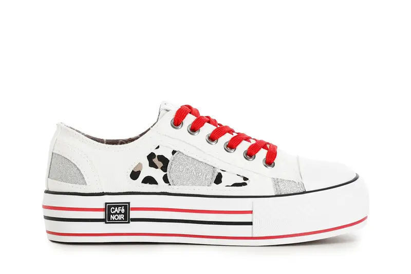 sneakers in tessuto con stampa animalier su suola in gomma bianco