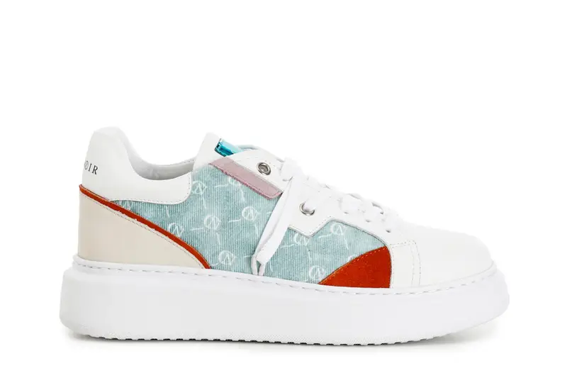 sneakers in tessuto logato e pelle su suola a cassetta multi turchese 36