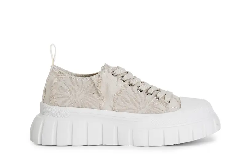 sneakers in tessuto sfrangiato beige