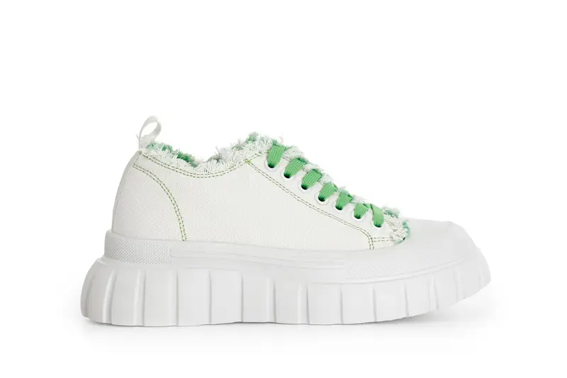 sneakers in tessuto sfrangiato e cuciture a contrasto bianco/verde 37