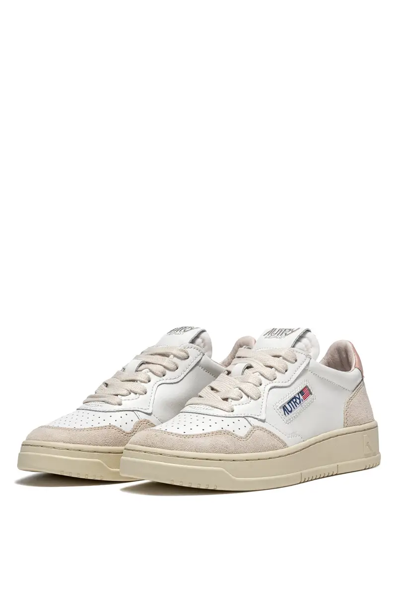SNEAKERS MEDALIST LOW IN PELLE BIANCA E POWDER E SUEDE BEIGE miniatura 2