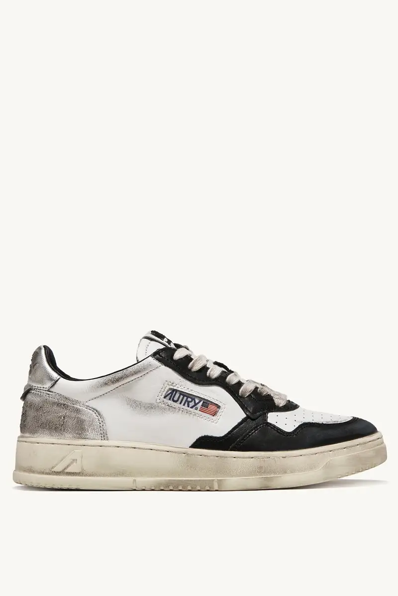 SNEAKERS MEDALIST LOW SUPER VINTAGE LOW IN PELLE BIANCA NERA E ARGENTO