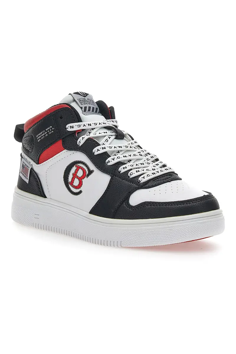 Sneakers Mid Cut Cotton Belt Karim Nero-Rosso miniatura 2