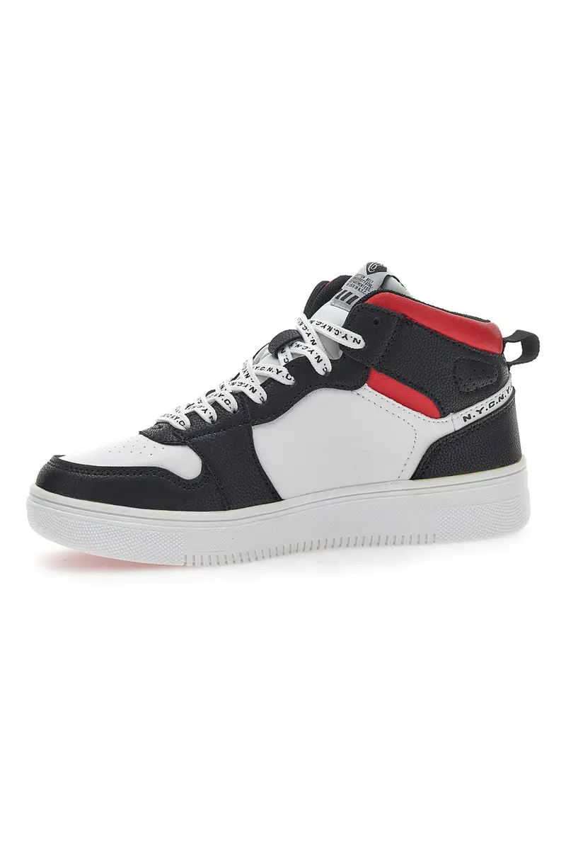 Sneakers Mid Cut Cotton Belt Karim Nero-Rosso miniatura 3