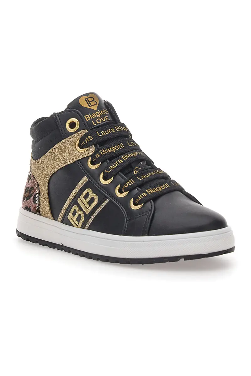 Sneakers Mid-Cut Nere e Oro Laura Biagiotti 8706 miniatura 2