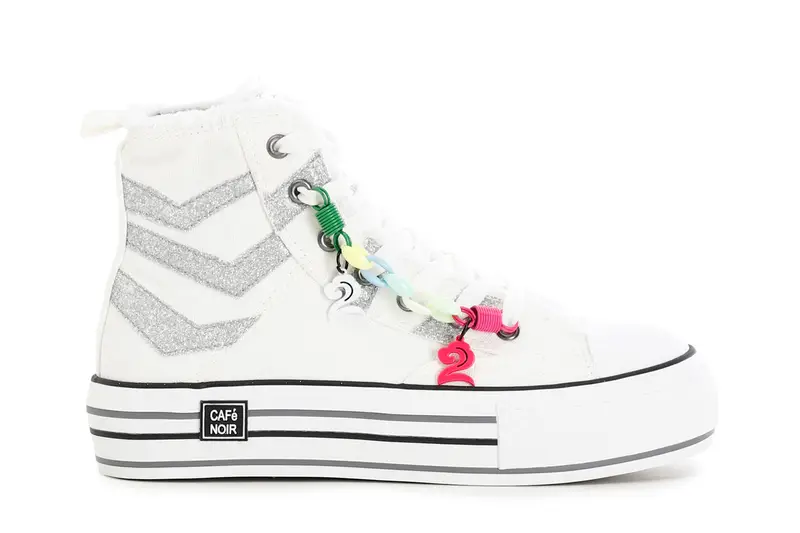 sneakers mid in tessuto e glitter con accessorio removibile burro/argento 36