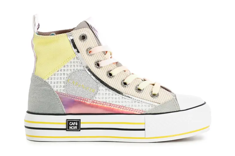 sneakers mid patchwork in tessuto su suola a cassetta multi giallo 39