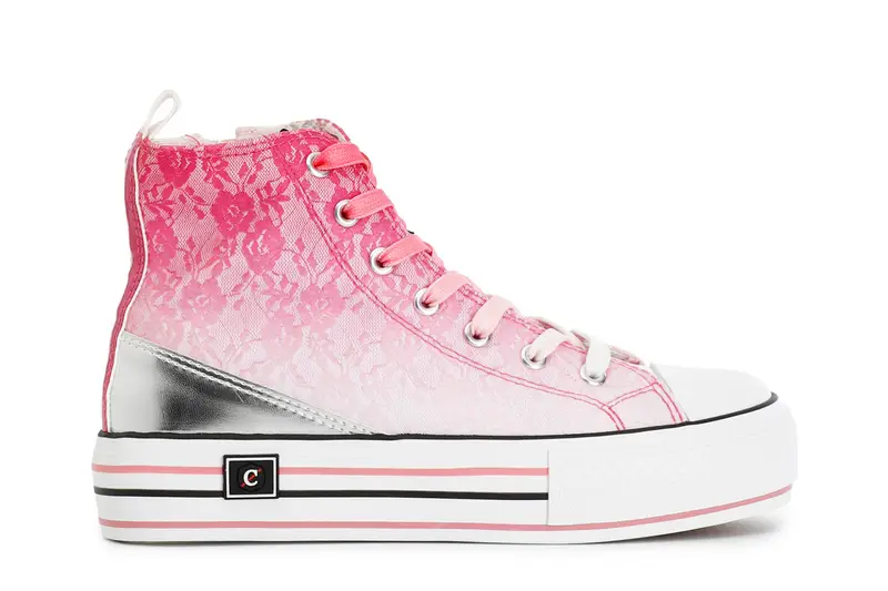 sneakers mid pizzo degradé con lacci sfumati fuxia 39