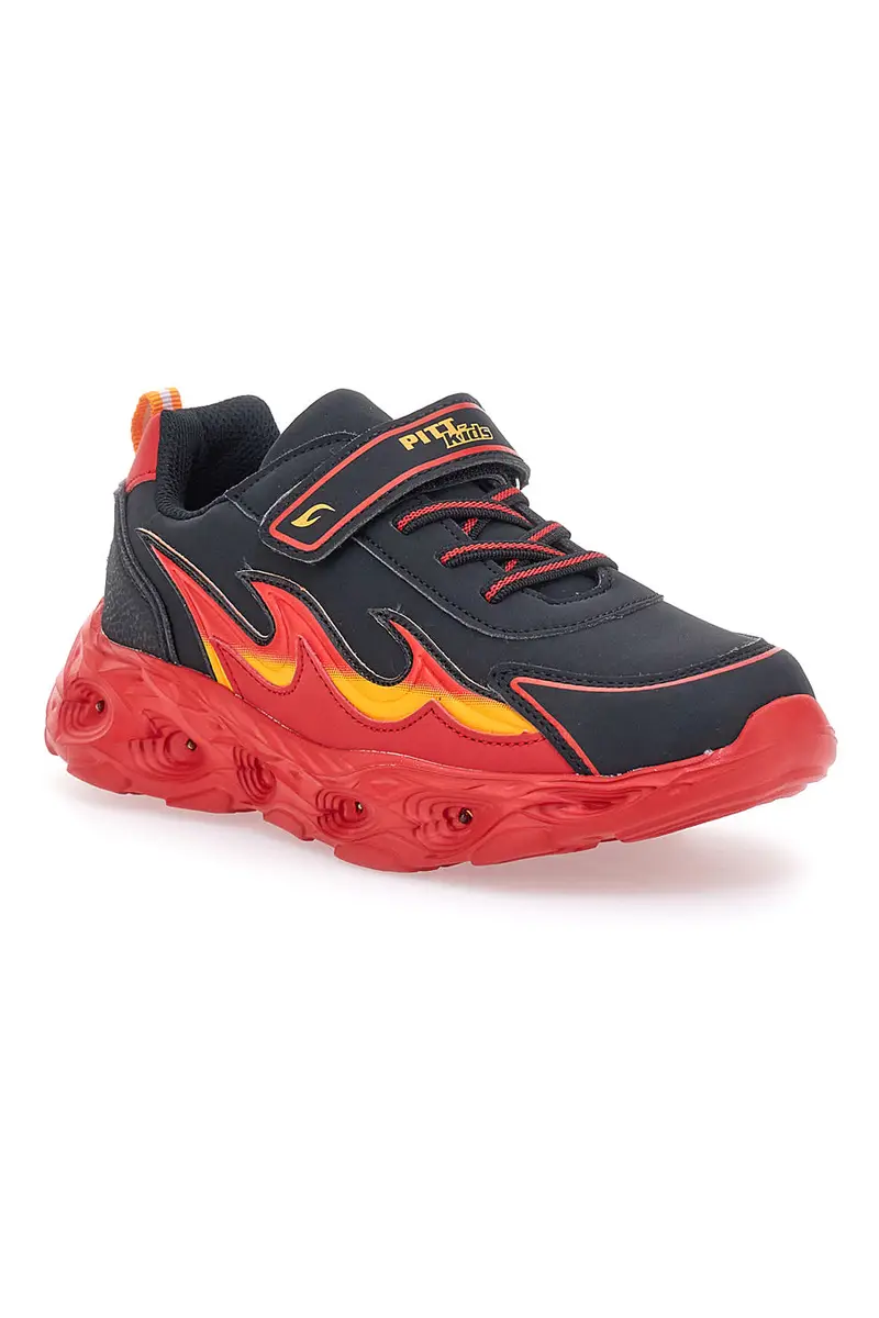 Sneakers Nere con Fiamma Rossa Laterale e Luci Pitt Kids K22886 miniatura 2