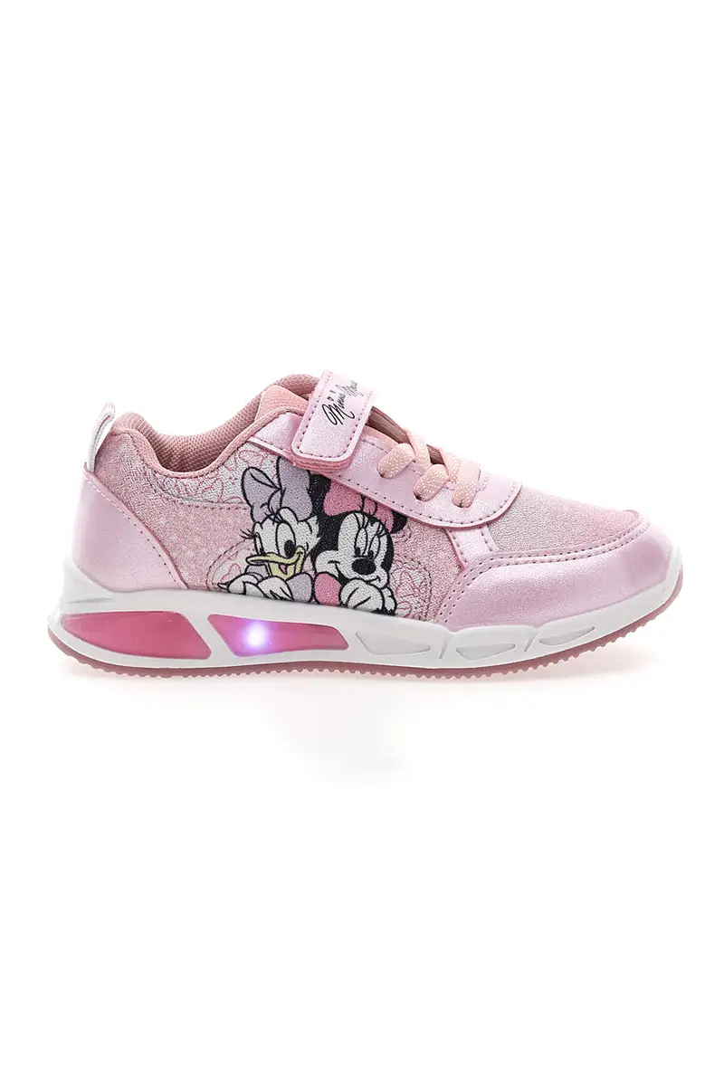 Sneakers Rosa con Velcro e Brillantini e Luci nella Suola MINNIE D3010663T