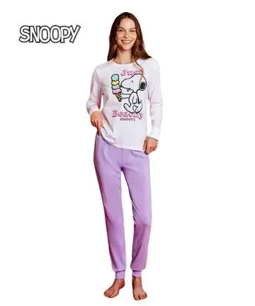 Pigiama donna a manica lunga in jersey di cotone Snoopy SND3850