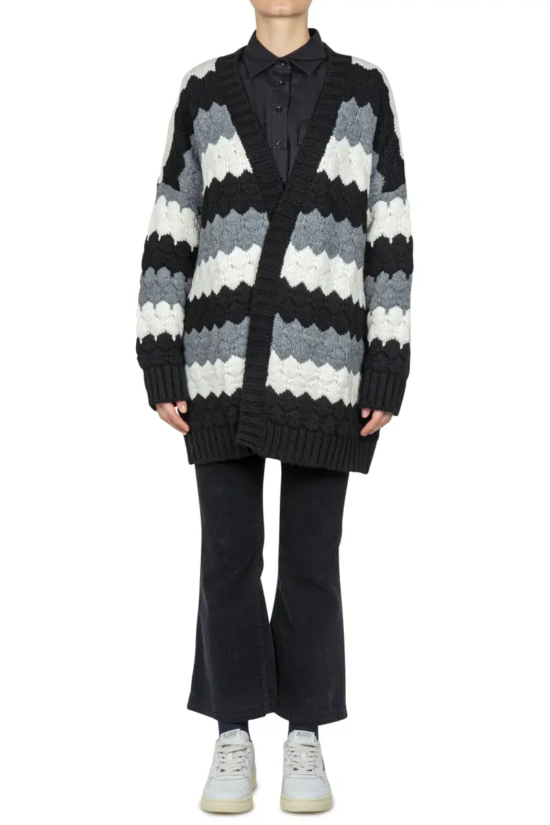 Cardigan - 441922 - Nero/Panna miniatura 2