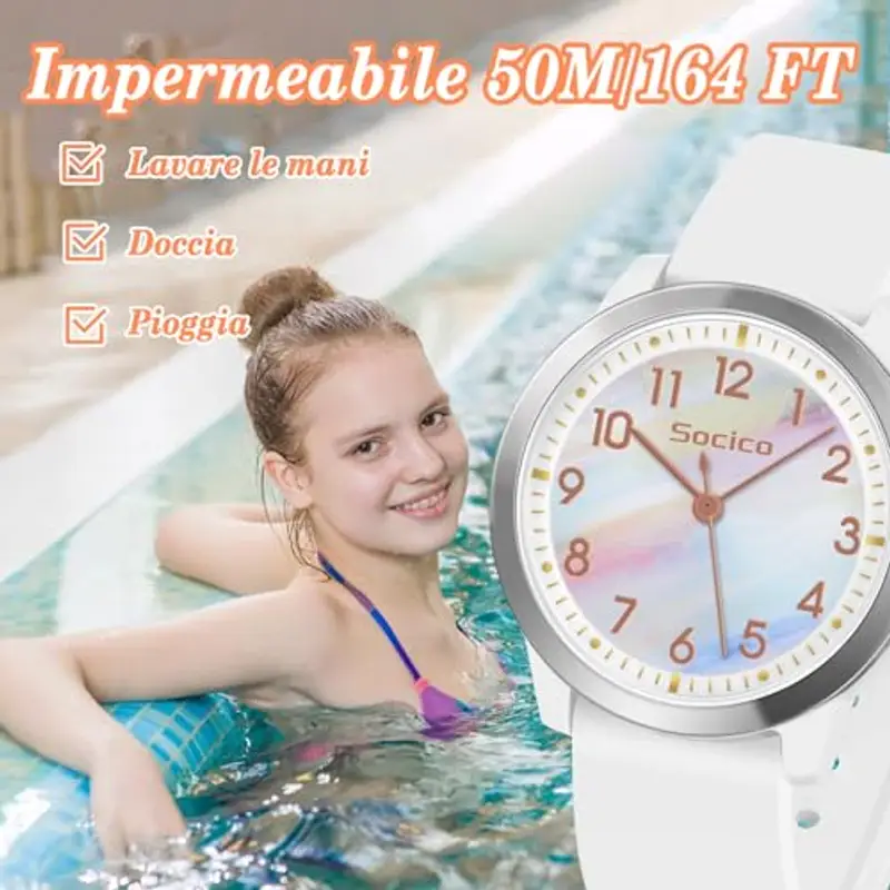 SOCICO Analogico Orologio da polso per Bambini e Ragazze, 5ATM/50M Impermeabile Orologio per Bambini, Minimalista per Bambini da 8 a 18 anni (bianco cangiante) miniatura 2