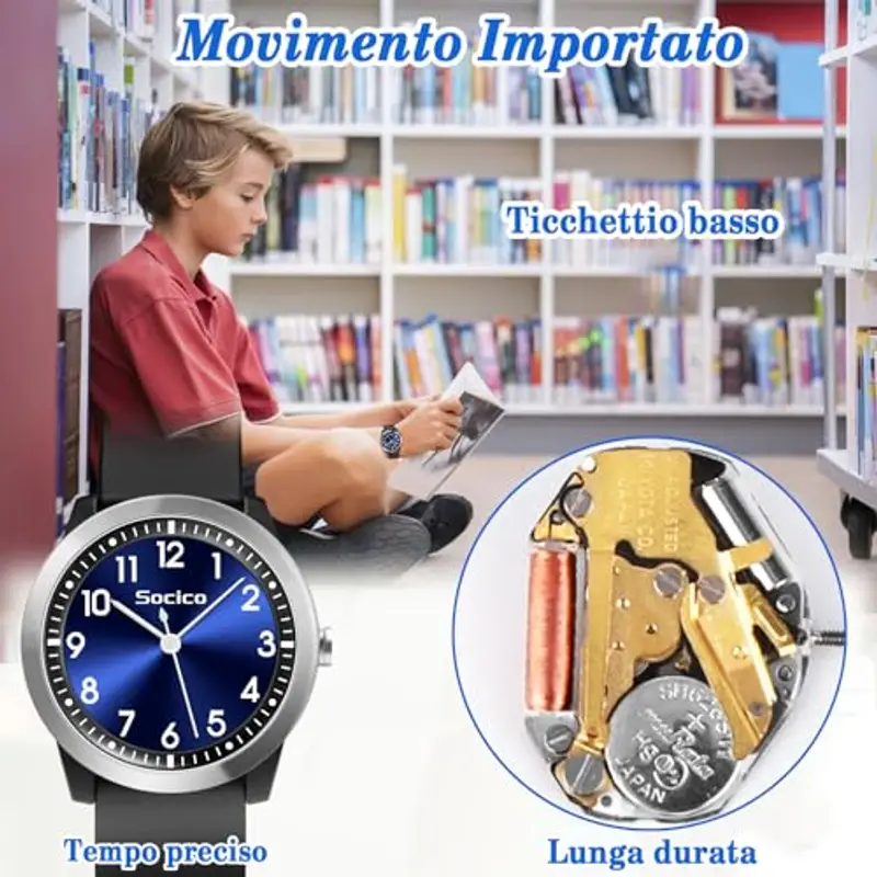 SOCICO Analogico Orologio da polso per Bambini e Ragazze, 5ATM/50M Impermeabile Orologio per Bambini, Minimalista per Bambini da 8 a 18 anni (nero blu) miniatura 3
