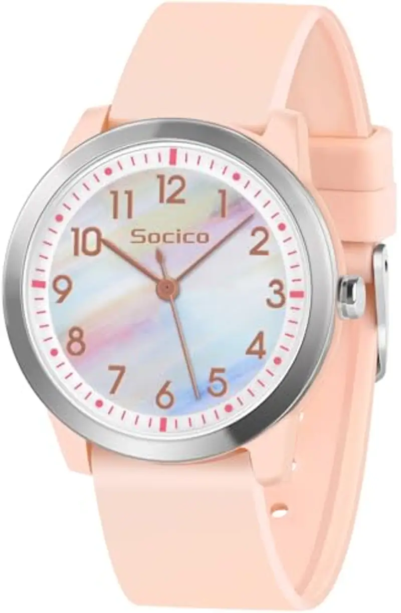 SOCICO Analogico Orologio da polso per Bambini e Ragazze,5ATM/50M Impermeabile Orologio per Bambini, Minimalista per Bambini da 8 a 18 anni (rosa arcobaleno)
