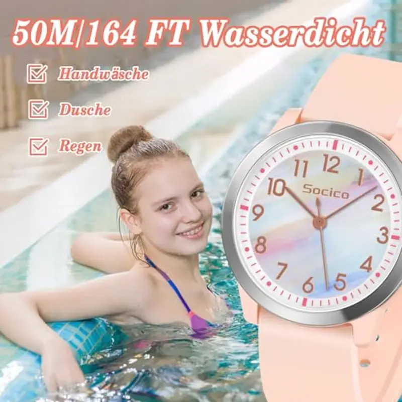 SOCICO Analogico Orologio da polso per Bambini e Ragazze, 5ATM/50M Impermeabile Orologio per Bambini, Minimalista per Bambini da 8 a 18 anni (rosa arcobaleno) miniatura 2