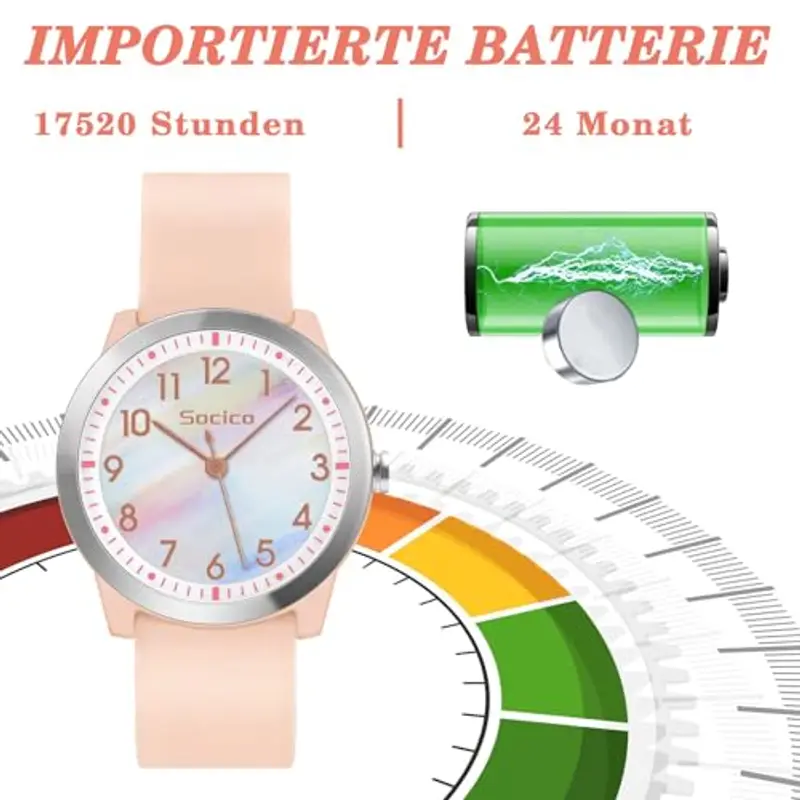 SOCICO Analogico Orologio da polso per Bambini e Ragazze, 5ATM/50M Impermeabile Orologio per Bambini, Minimalista per Bambini da 8 a 18 anni (rosa arcobaleno) miniatura 3