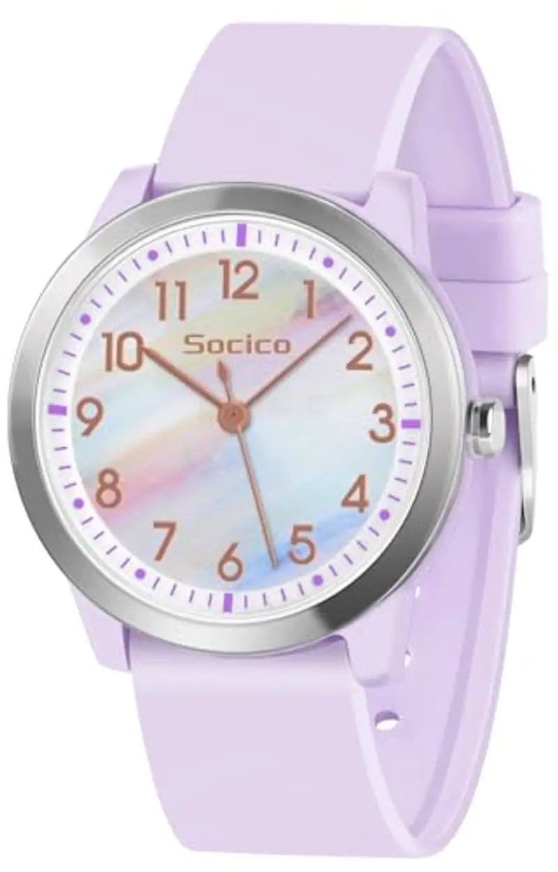 SOCICO Analogico Orologio da polso per Bambini e Ragazze,5ATM/50M Impermeabile Orologio per Bambini, Minimalista per Bambini da 8 a 18 anni (viola iridescente)