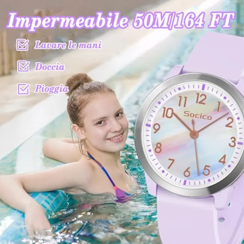 SOCICO Analogico Orologio da polso per Bambini e Ragazze, 5ATM/50M Impermeabile Orologio per Bambini, Minimalista per Bambini da 8 a 18 anni (viola iridescente) miniatura 3