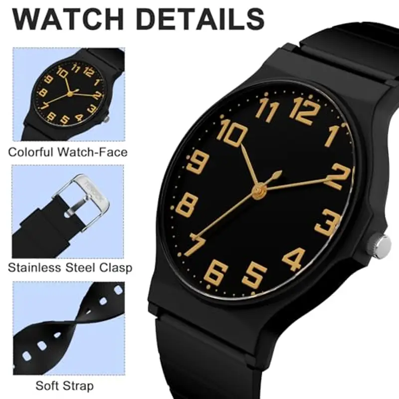 SOCICO Orologio analogico per bambini, orologio sportivo resistente all'acqua da 30 metri per 5-15 anni, orologio per miniatura 3