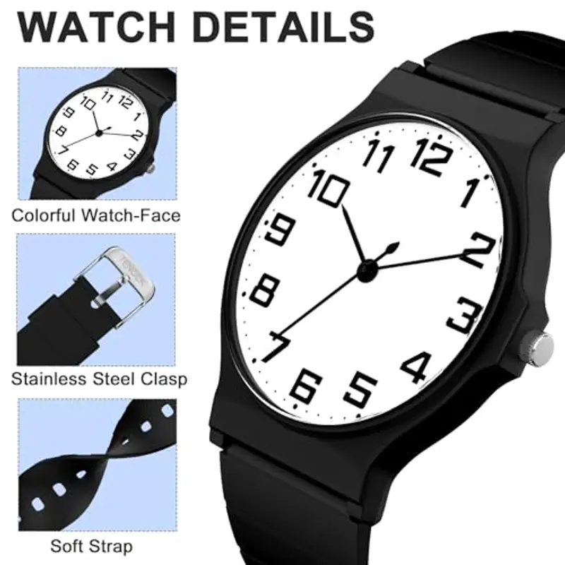 SOCICO Orologio analogico per bambini, orologio sportivo resistente all'acqua da 30 metri per 5-15 anni, orologio per miniatura 3