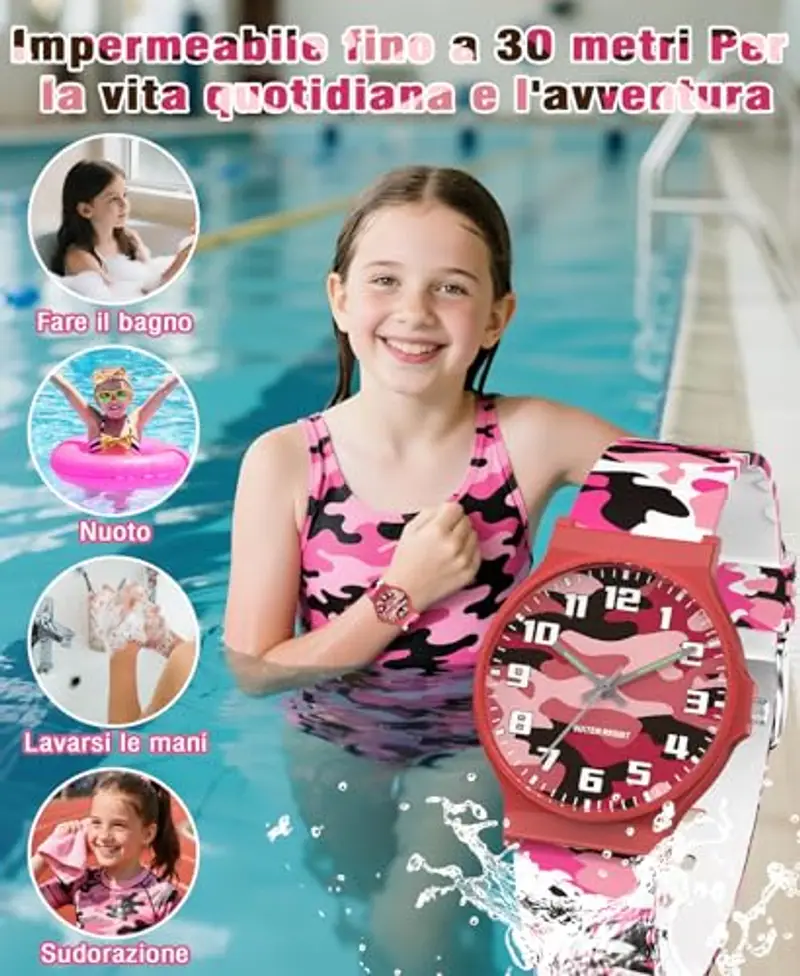 SOCICO Orologio analogico per bambini, orologio sportivo resistente all'acqua da 30 metri per 5-15 anni, orologio per miniatura 2