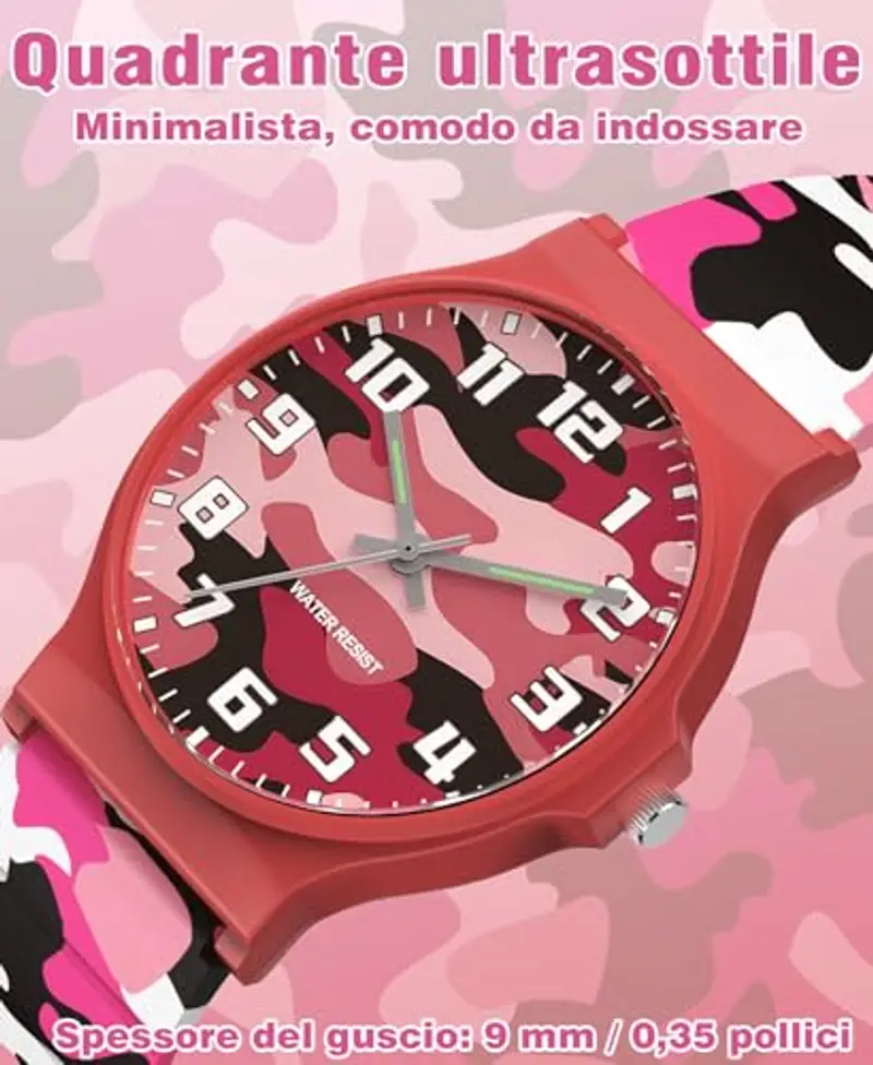 SOCICO Orologio analogico per bambini, orologio sportivo resistente all'acqua da 30 metri per 5-15 anni, orologio per miniatura 3