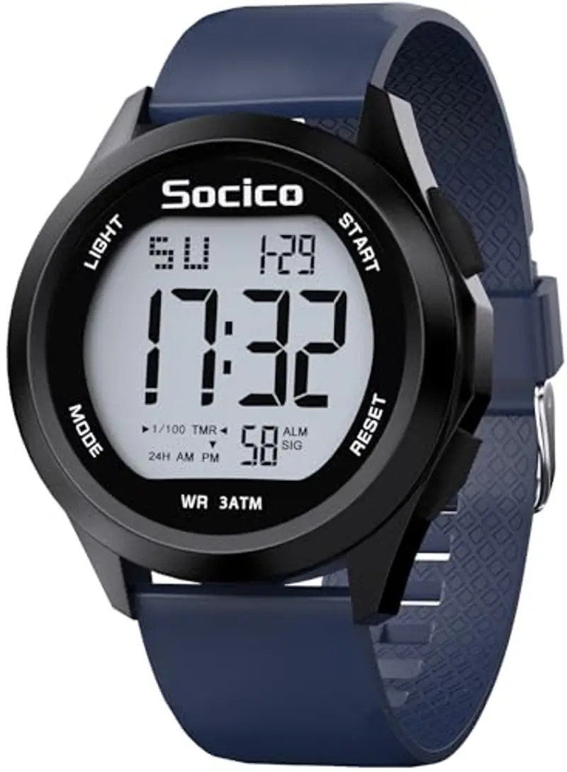 SOCICO Orologio Digitale Da Uomo, Sportivo, Militare, Impermeabile, Cronografo, Per Uomo, Con Illuminazione A Led, Sveglia, Data, Sport (Blu)