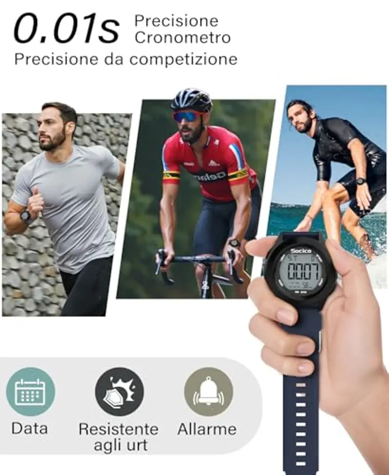SOCICO Orologio Digitale Da Uomo, Sportivo, Militare, Impermeabile, Cronografo, Per Uomo, Con Illuminazione A Led, Sveglia, Data, Sport (Blu) miniatura 3