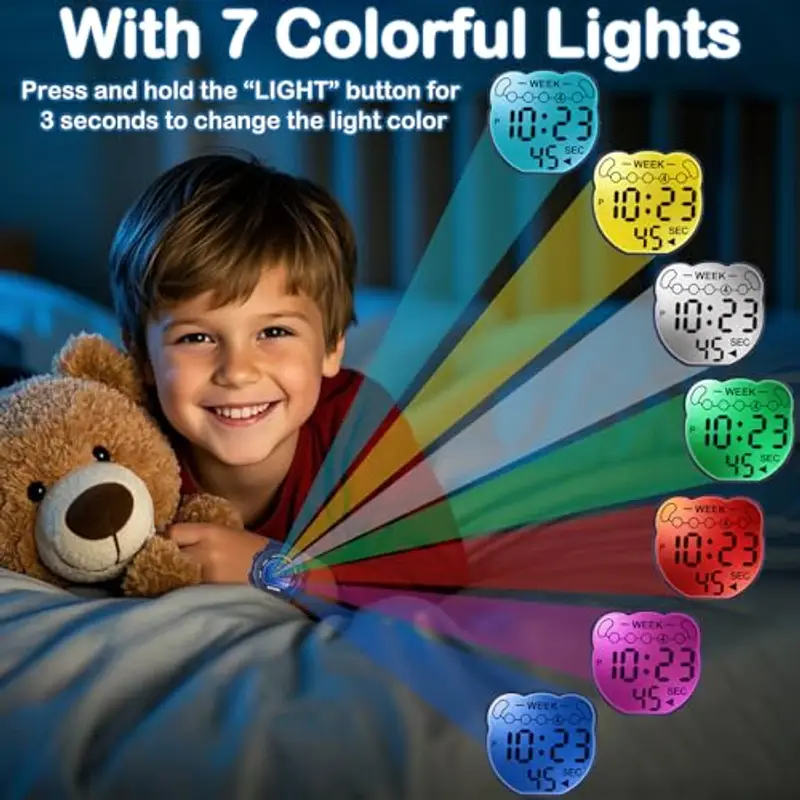 SOCICO Orologio digitale per bambini, resistente all'acqua 5ATM, orologio per bambini illuminato a 7 colori con sveglia e cronometro per bambine e bambini dai 5 ai 12 anni miniatura 2