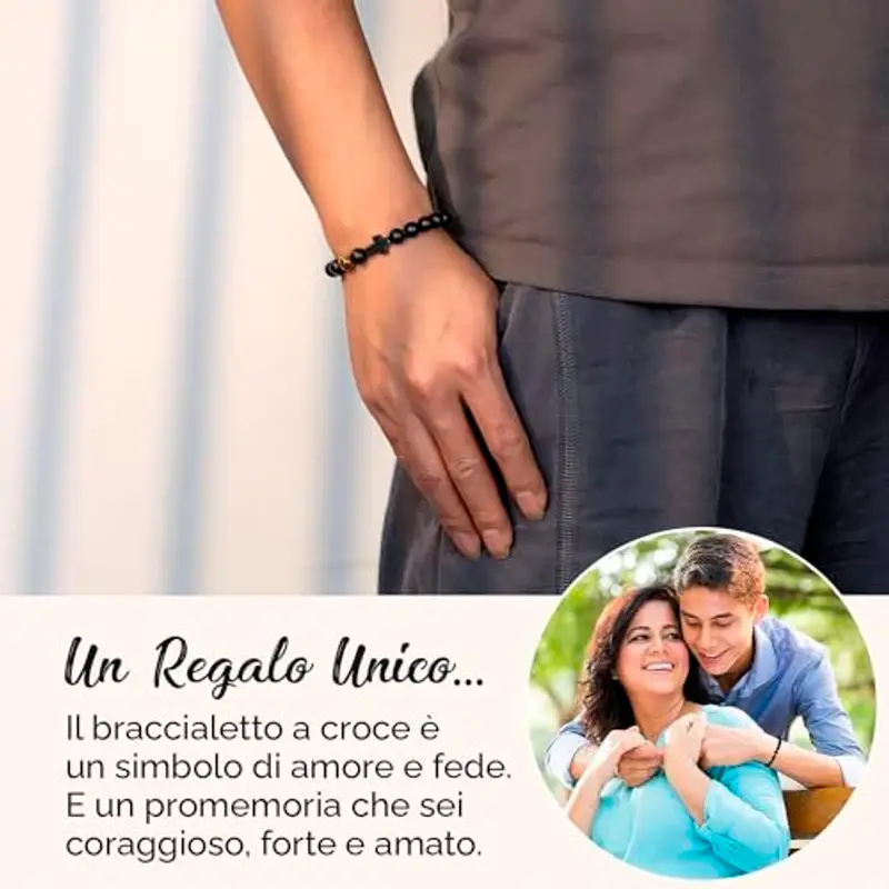 SOFIA FERRER Regali per Prima Comunione Maschio, Bracciale Bambino, Idee Regalo Prima Comunione Bambino, Braccialetto Regolabile di Pietre Naturali e Croce per Ragazzo (PRIMA) miniatura 3